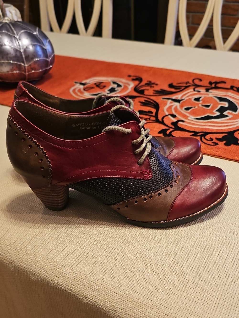 Women's Two-Tone Burgundy and Brown Lace-Up Heels
